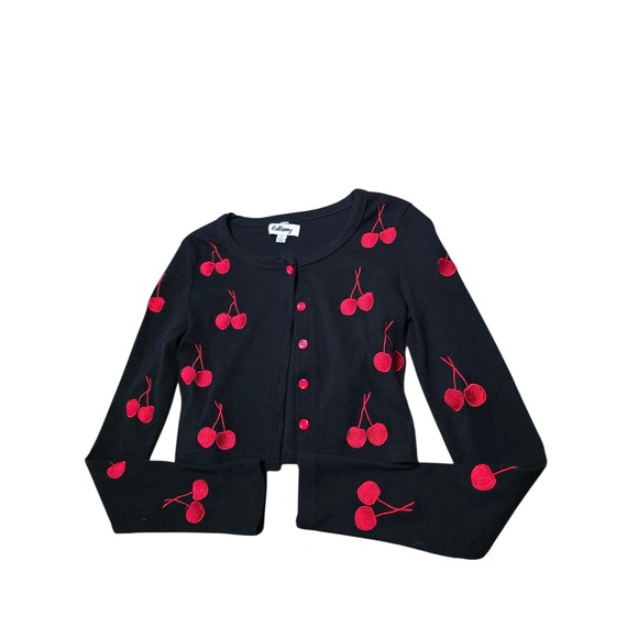 Red Berry Sweaters - Red Berry Black Cherry Embroidered Cardigan Sweater Women's Small